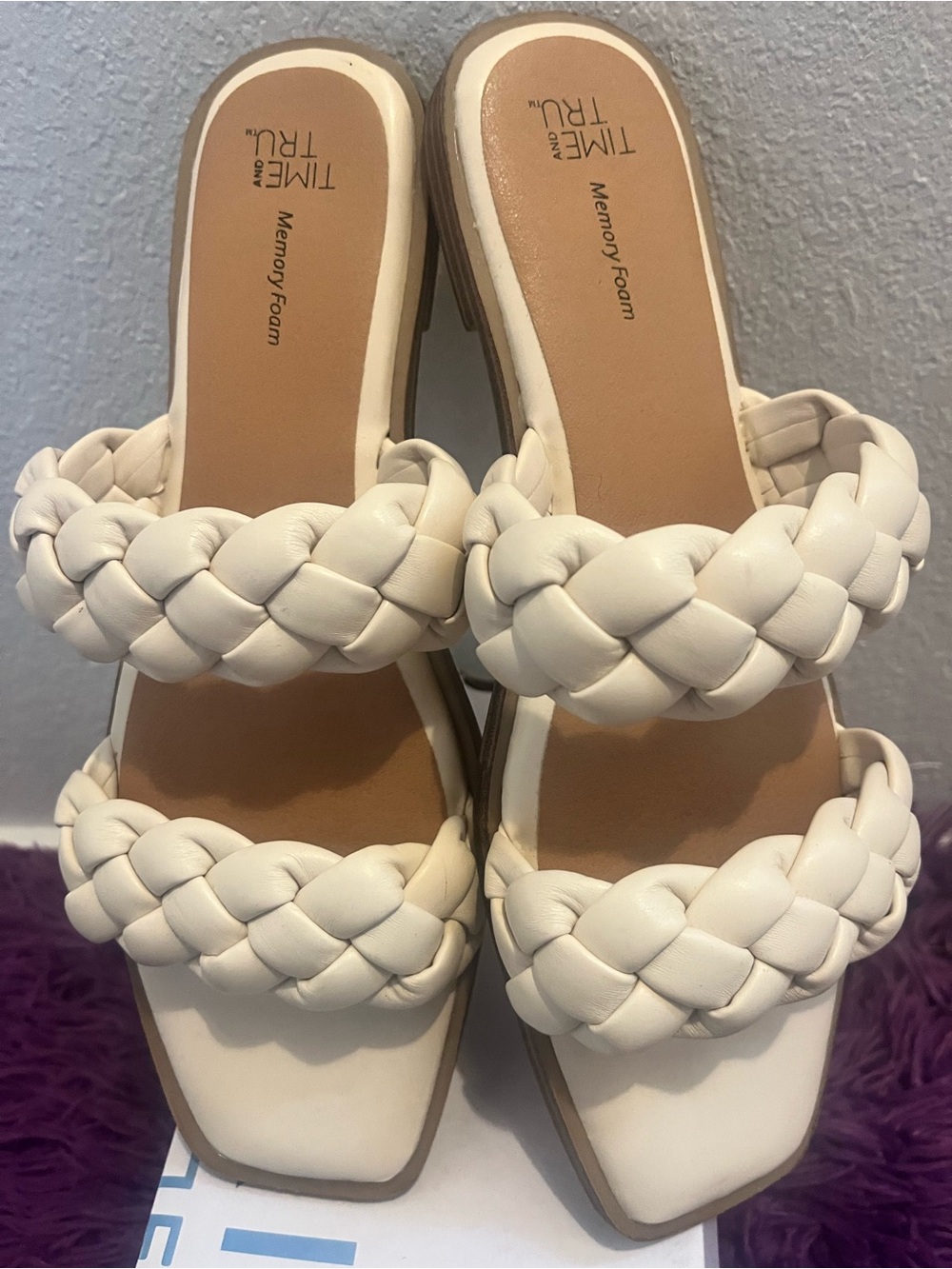 Time and Tru White Braided Double-Strap Slide Sandals - Picture 2 of 6